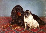 Otto Bache Canvas Paintings - A Spaniel And A Pug